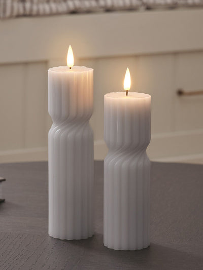 Next Lights4fun Pale Grey Twisted LED Pillar Candles with Remote Control (Set of 2, 17.5cm)- Buy online at McGrocer