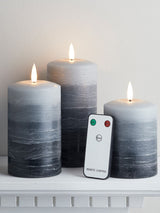 Next Lights4fun TruGlow Stacked Grey LED Pillar Candle Trio with Remote Control- Buy online at McGrocer