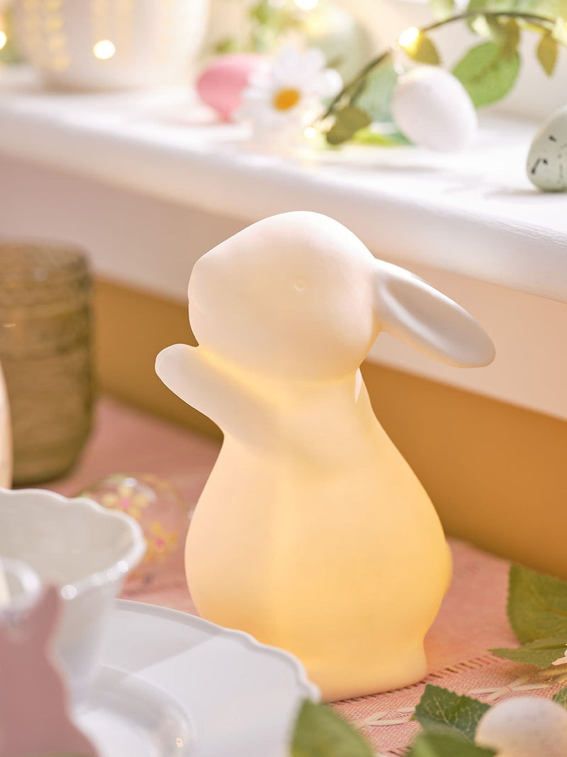 Lights4fun white porcelain bunny set 12.5cm, imported from the UK