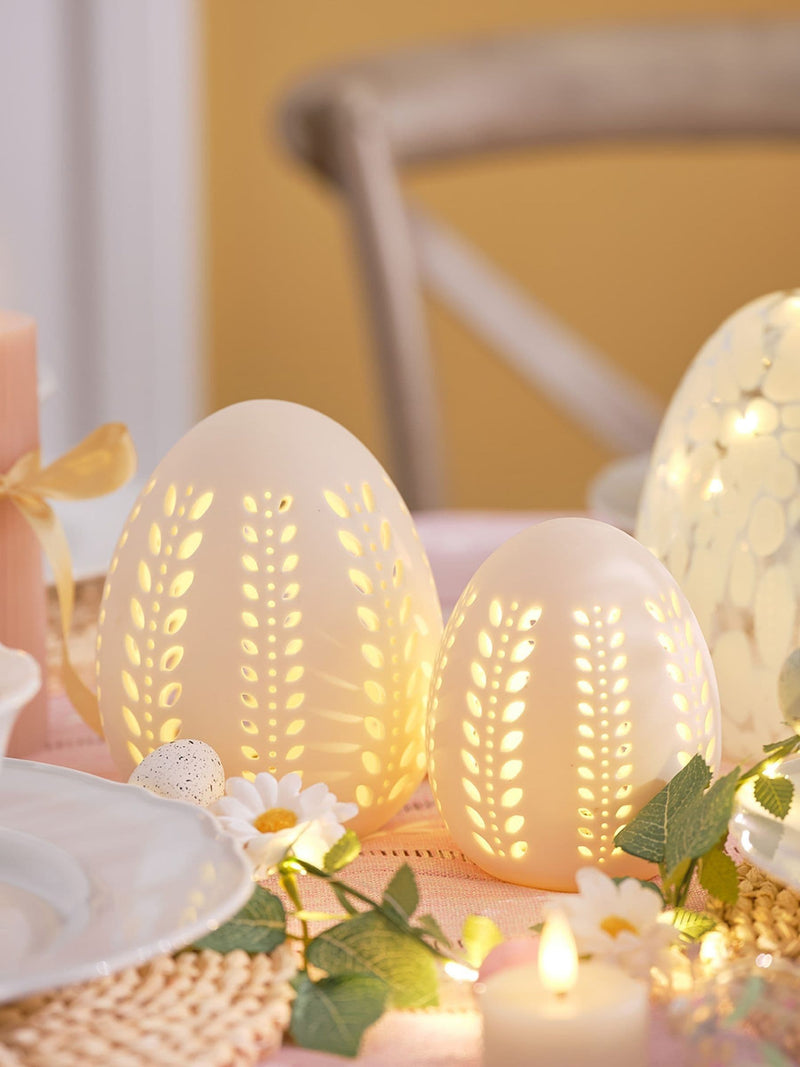 Lights4fun set of 2 white LED porcelain eggs (British brand)
