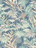 Hoopla Walls teal navy tropical canopy wallpaper A4 sample, imported from the UK