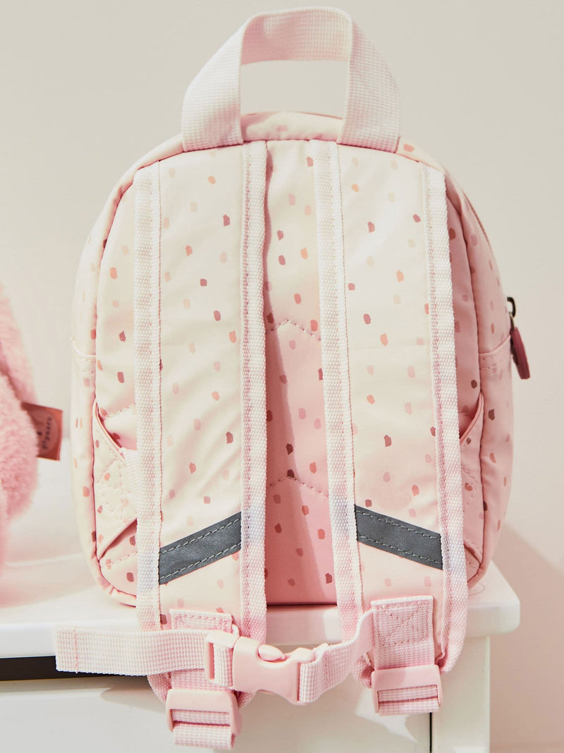 Pink polka dot tiny personalised backpack (British brand)
