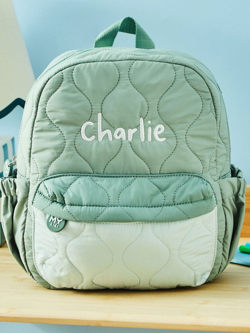My 1st Years colour block quilted medium backpack sage - British product