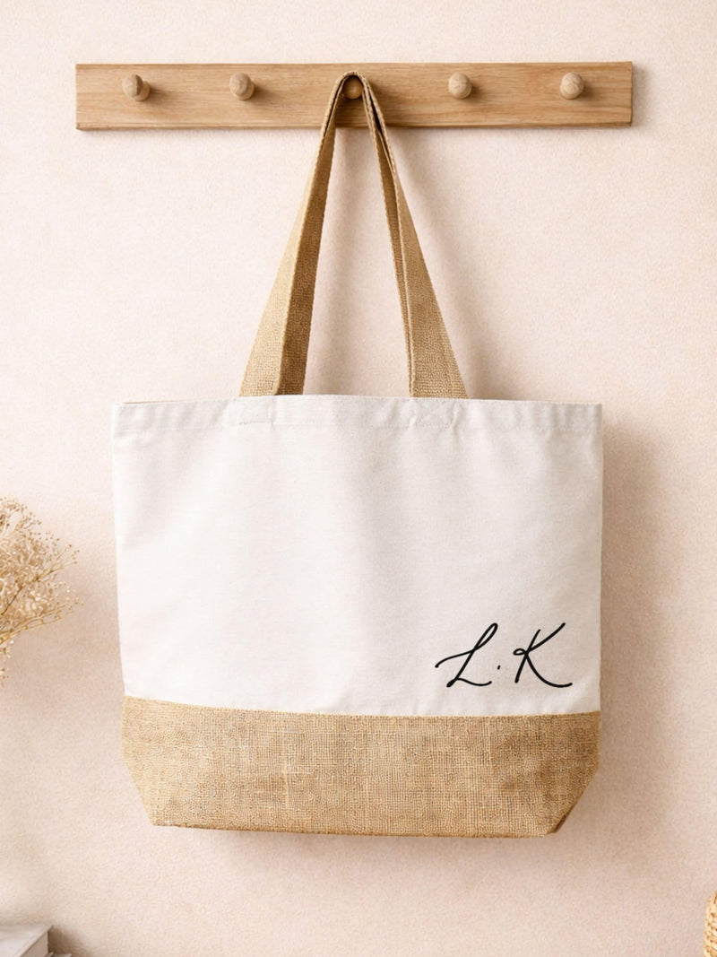 No Ordinary Gift personalised canvas tote bag with script initials (British brand)