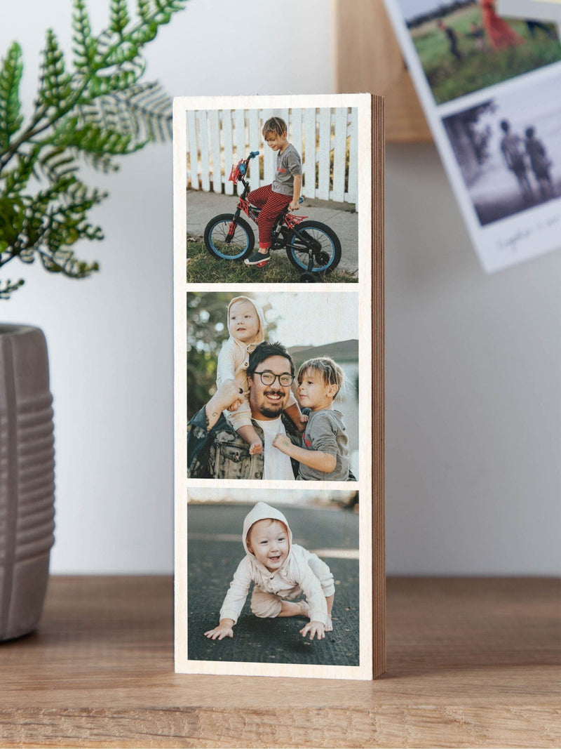 No Ordinary Gift personalised triple photo wooden block 6x17x1.7 cm, UK version