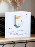 No Ordinary Gift golf birthday card personalised with wooden flag 15x15cm (British brand)