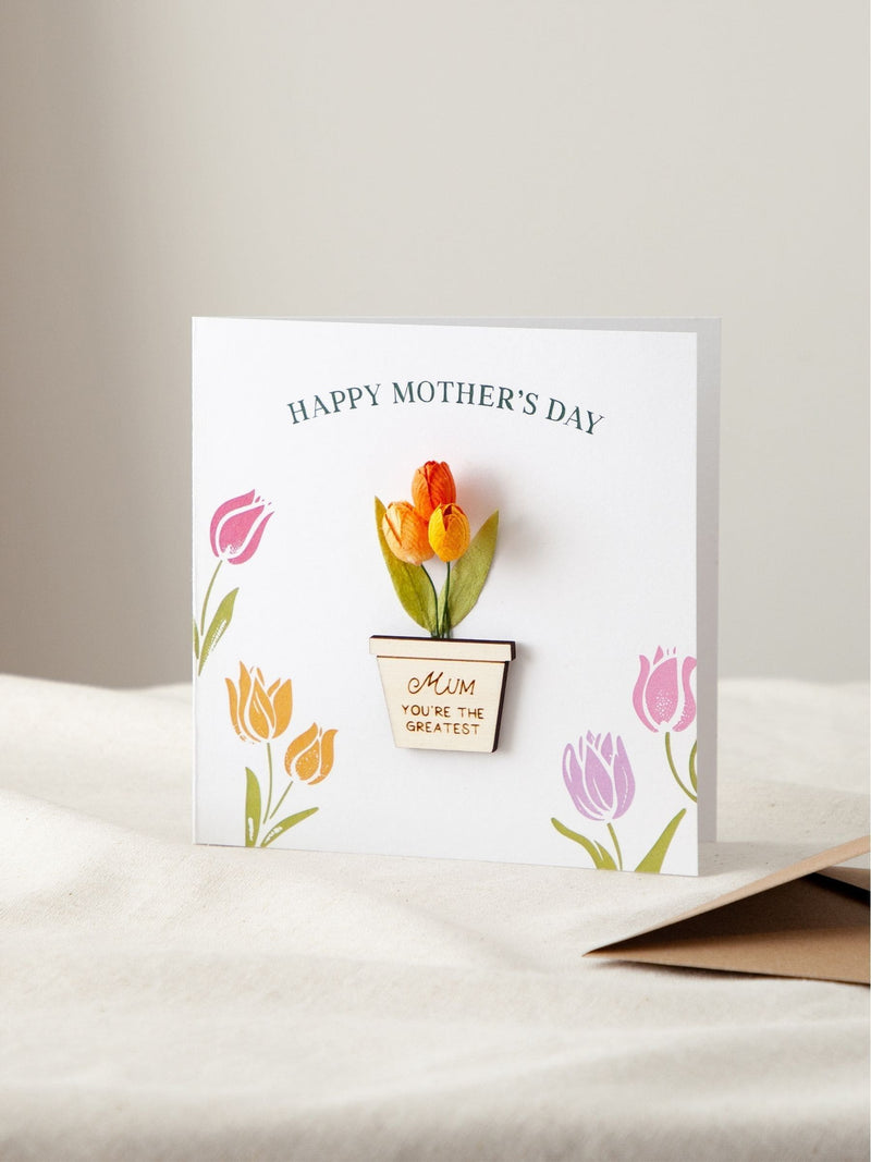 No Ordinary Gift personalised 3D paper tulip card 15x15cm, imported from the UK