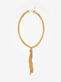 Mint Velvet gold tone long fringe knotted pendant, UK version