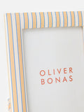 Oliver Bonas blue and orange pinstripe picture frame 5x7, imported from the UK