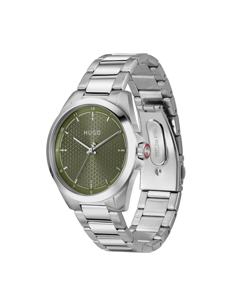 HUGO watch green dial stainless steel bracelet 41mm (British brand)
