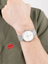 Next HUGO Silver Tone Style Stainless Steel Mesh Bracelet White Dial Watch- Buy online at McGrocer