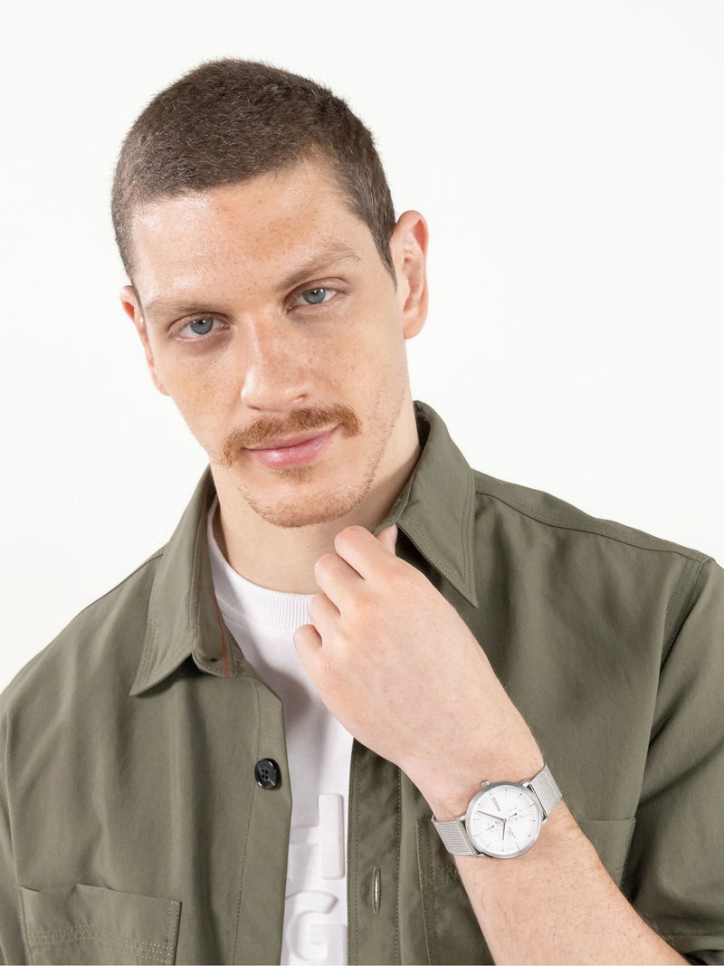 HUGO multifunction watch white dial mesh bracelet, imported from the UK