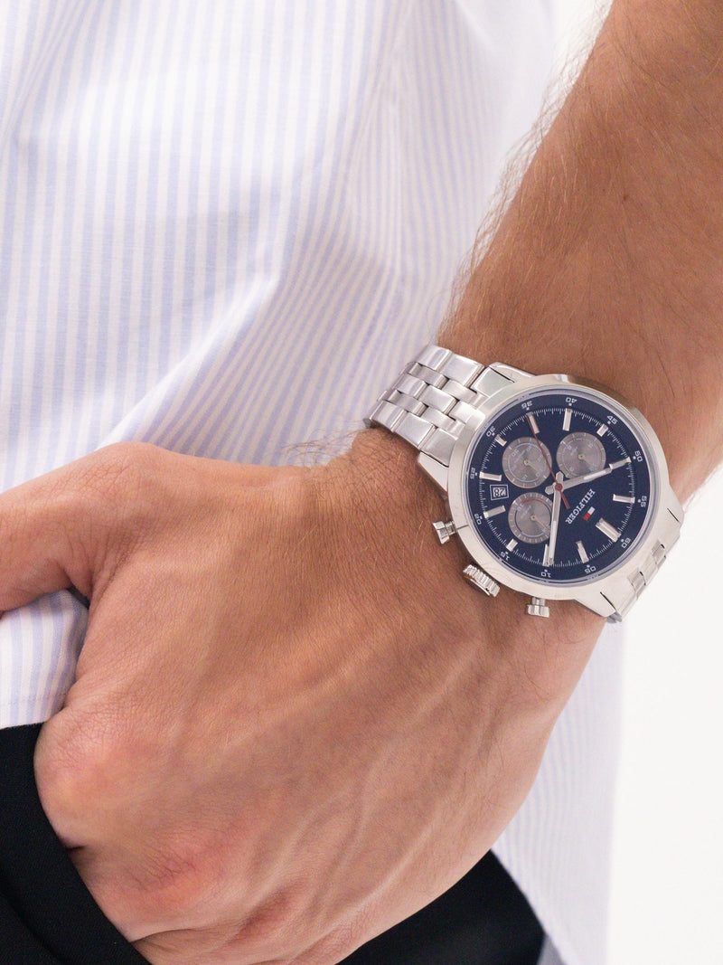 Tommy Hilfiger silver tone stainless steel bracelet watch 43mm, UK version