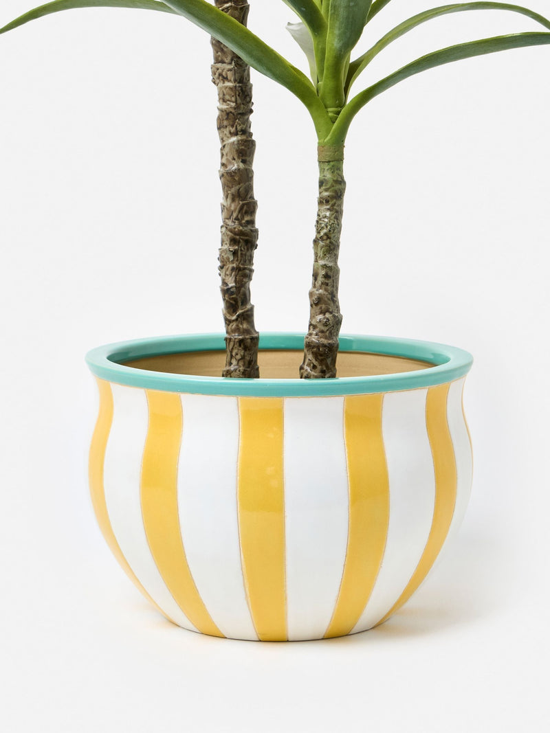 Oliver Bonas yellow striped ceramic plant pot 21cm, UK version