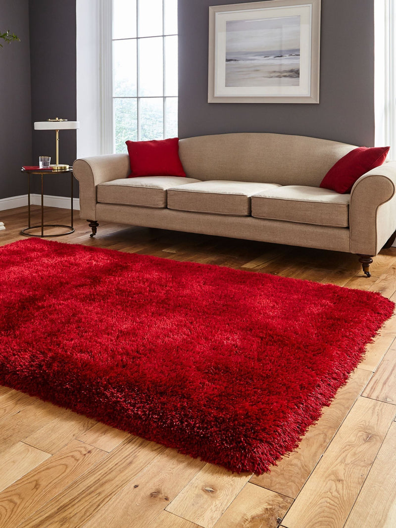 Think Rugs red shaggy rug, UK version