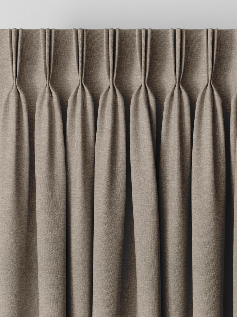 Heyburn made to measure curtains in fawn brown, neutral plain design - British product
