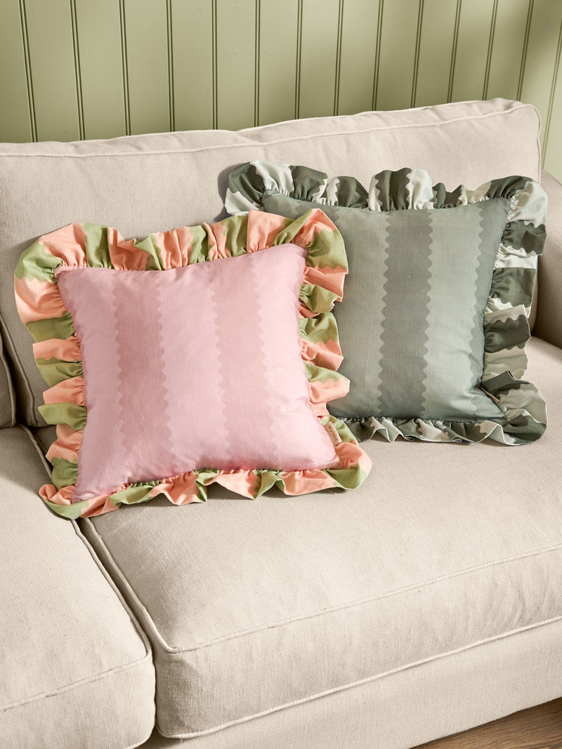 Wylder Birdie Stripe ruffle cushion 45x45cm - British product