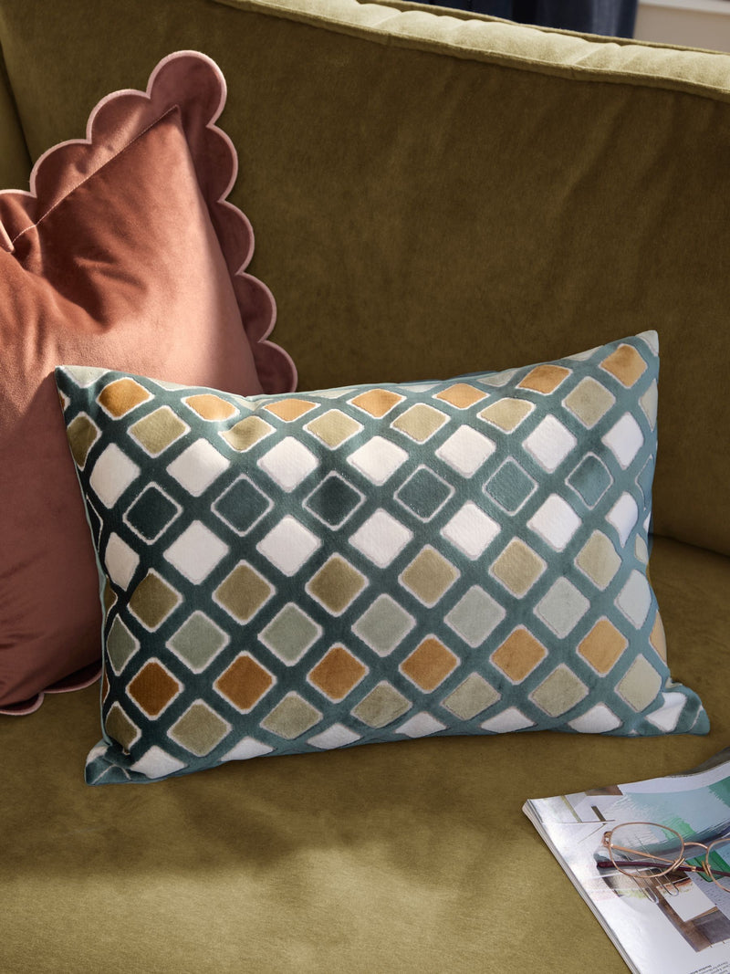 Furn Green Metro Diamond Velvet Fibre Filled Cushion 30x50 - British product