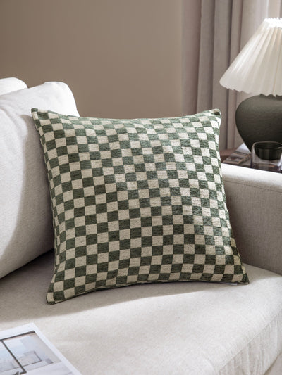 Next HÖEM Larro Smoke Green Chenille Checkerboard Feather Filled Cushion 45x45- Buy online at McGrocer