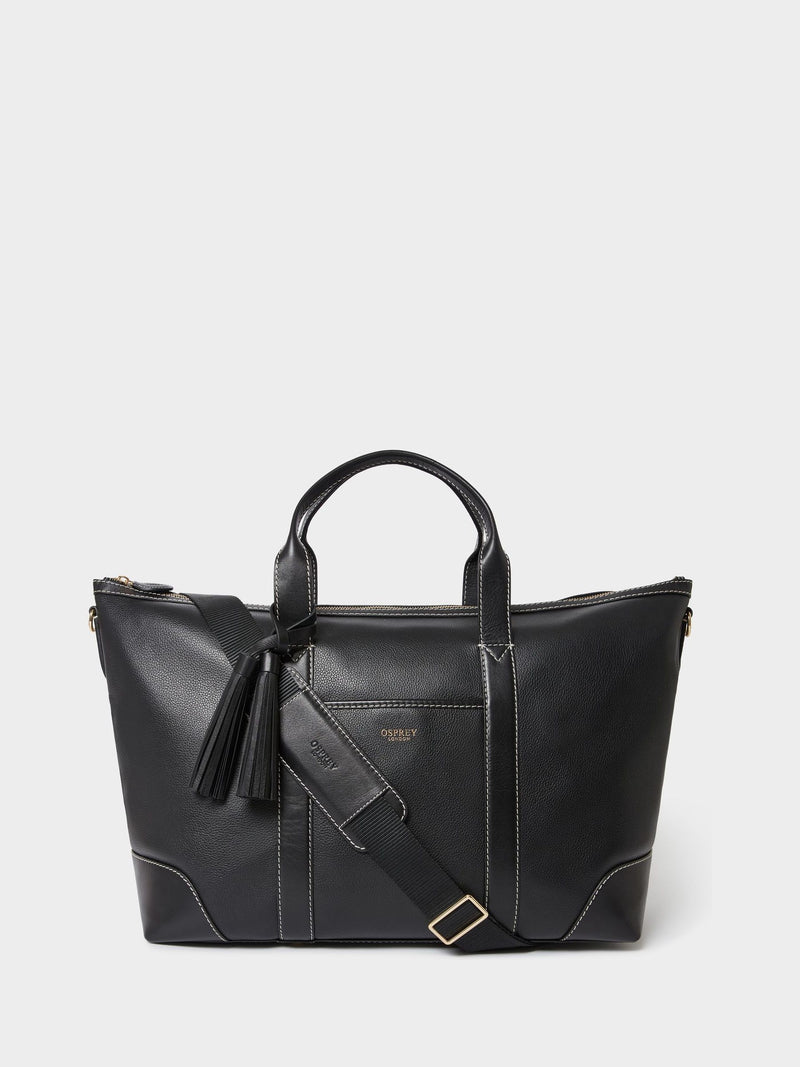 Osprey London black leather Savanna weekender bag - British product