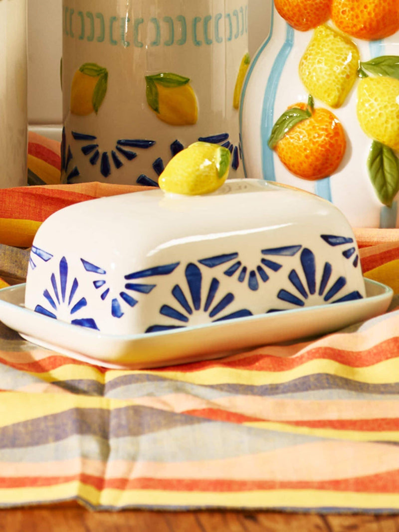 Oliver Bonas Multi Lemon ceramic butter dish 17cm - British product