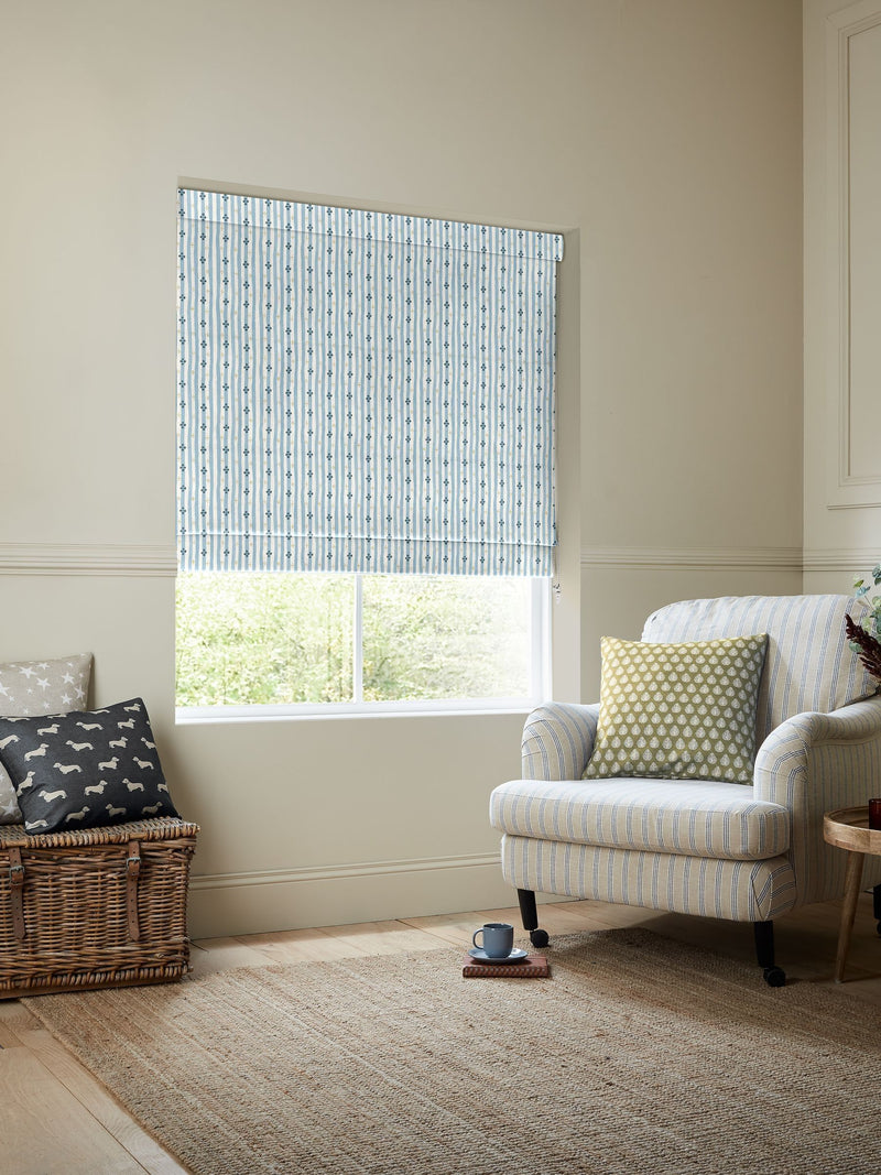 Emily Bond Blue Clara made to measure roman blind, UK version