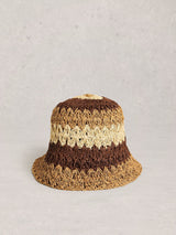 Next White Stuff Brown Block Stripe Bucket Hat- Buy online at McGrocer