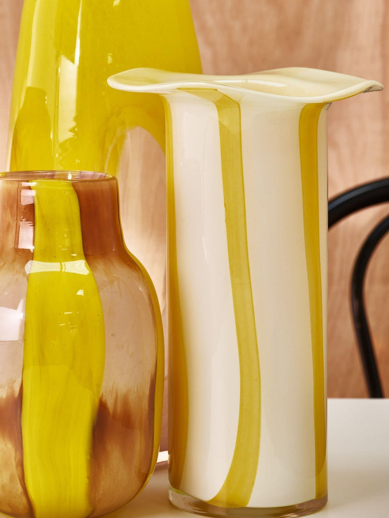 Oliver Bonas yellow Niu striped glass vase 26cm - British product