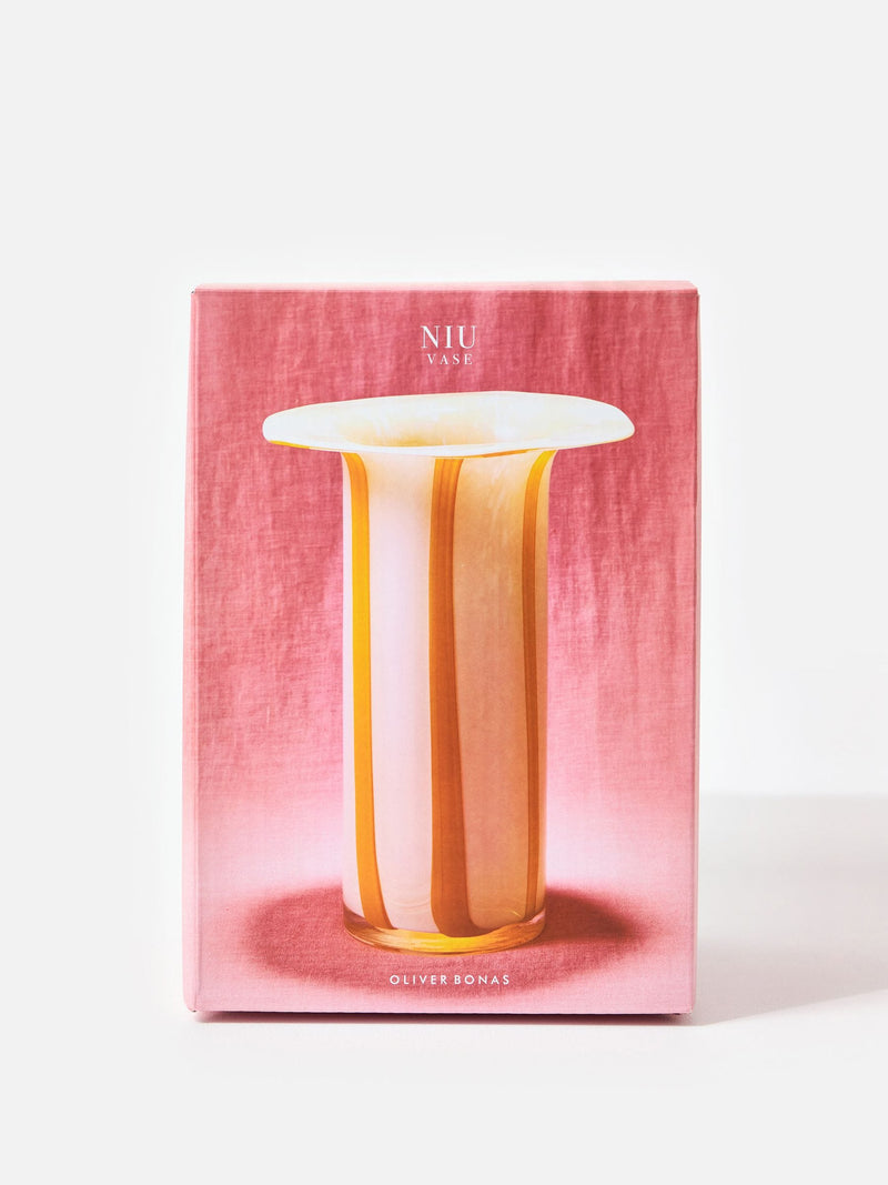 Oliver Bonas yellow Niu striped glass vase 26cm - British product