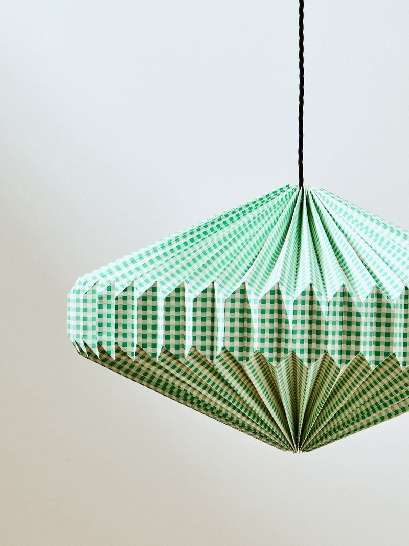 Oliver Bonas green gingham paper lamp shade (British brand)