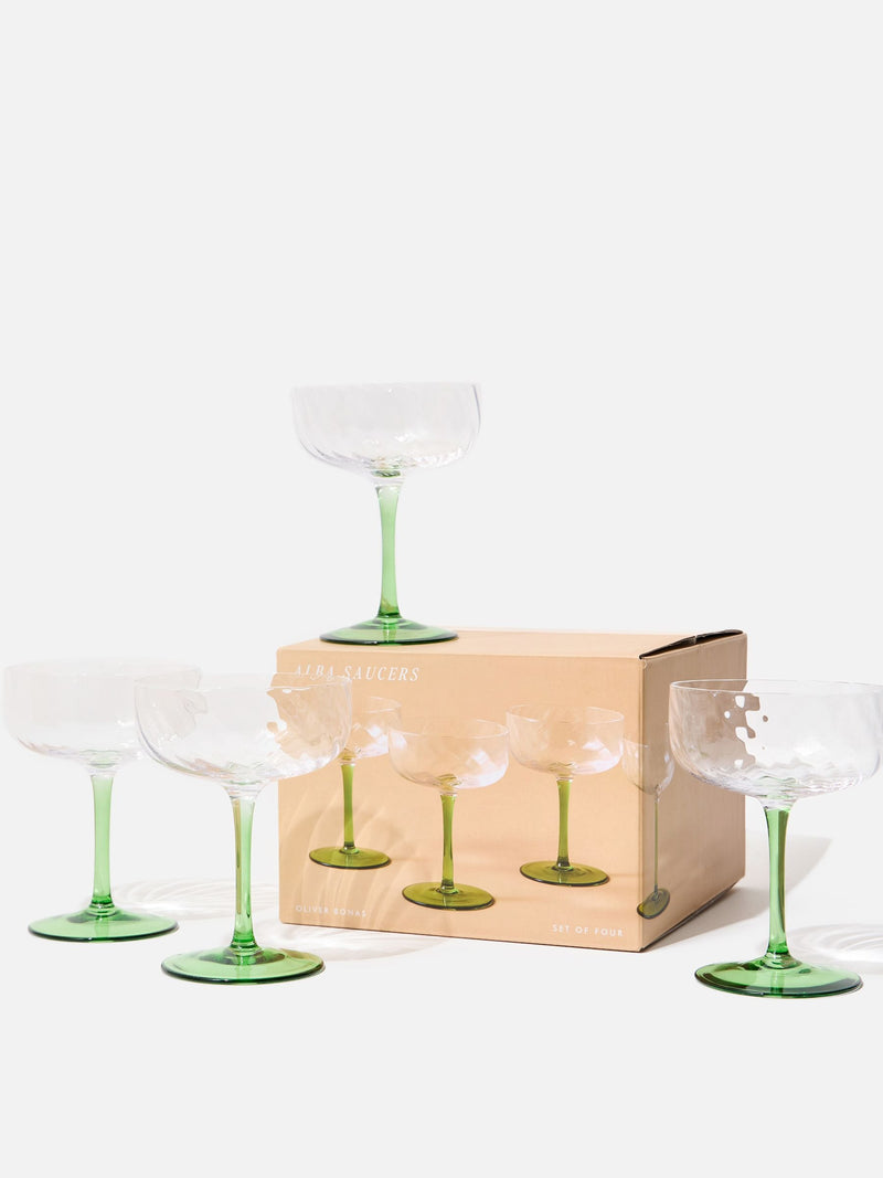 Oliver Bonas green Alba champagne saucers set of 4 - British product