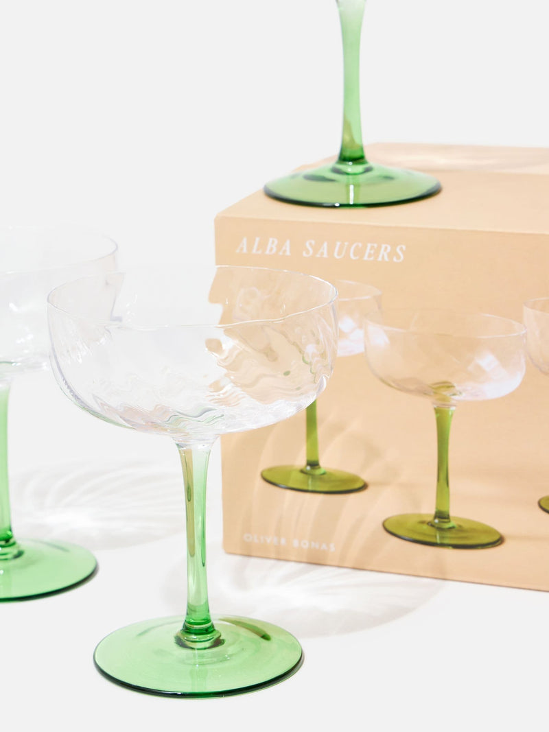 Oliver Bonas green Alba champagne saucers set of 4 - British product