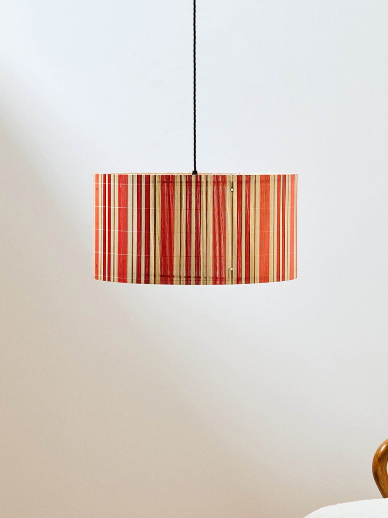 Oliver Bonas orange stripe bamboo pendant lamp shade 23x45cm, imported from the UK