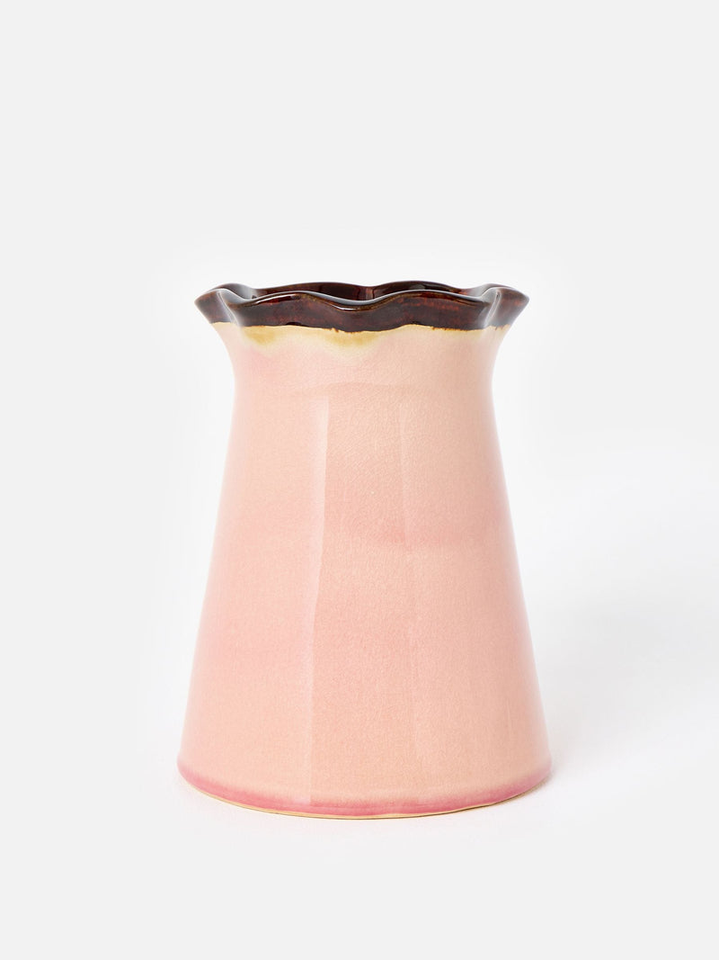 Oliver Bonas pink ceramic ripple vase 21cm, imported from the UK