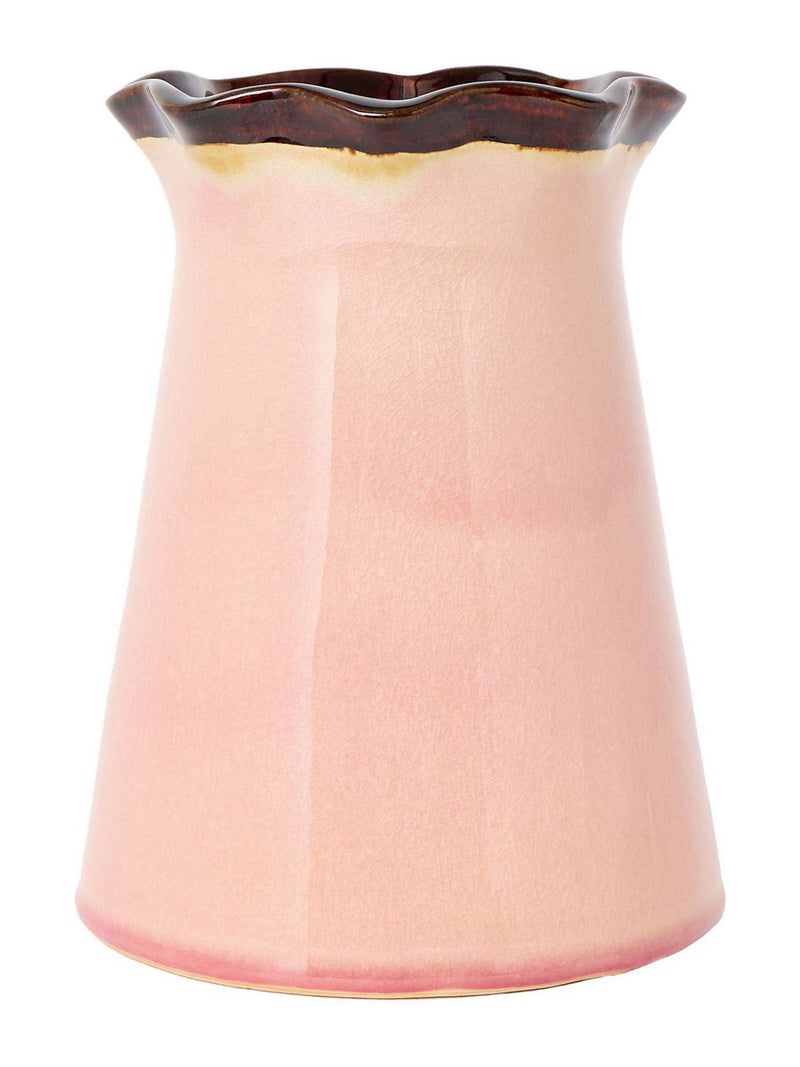 Oliver Bonas pink ceramic ripple vase 21cm, imported from the UK