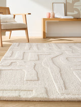 Next La Redoute Intérieurs Ecru Melko Graphic Print Wool Rug, 200cm x 290cm- Buy online at McGrocer