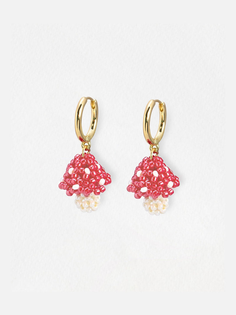 Oliver Bonas gold tone mushroom beaded hoop earrings, UK version