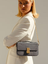 Next Apatchy Denim Blue The Flora Suede Top Handle Bag- Buy online at McGrocer
