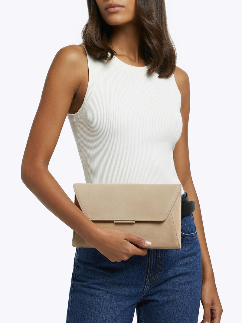 Carvela Spirited clutch bag in brown suede, imported from the UK