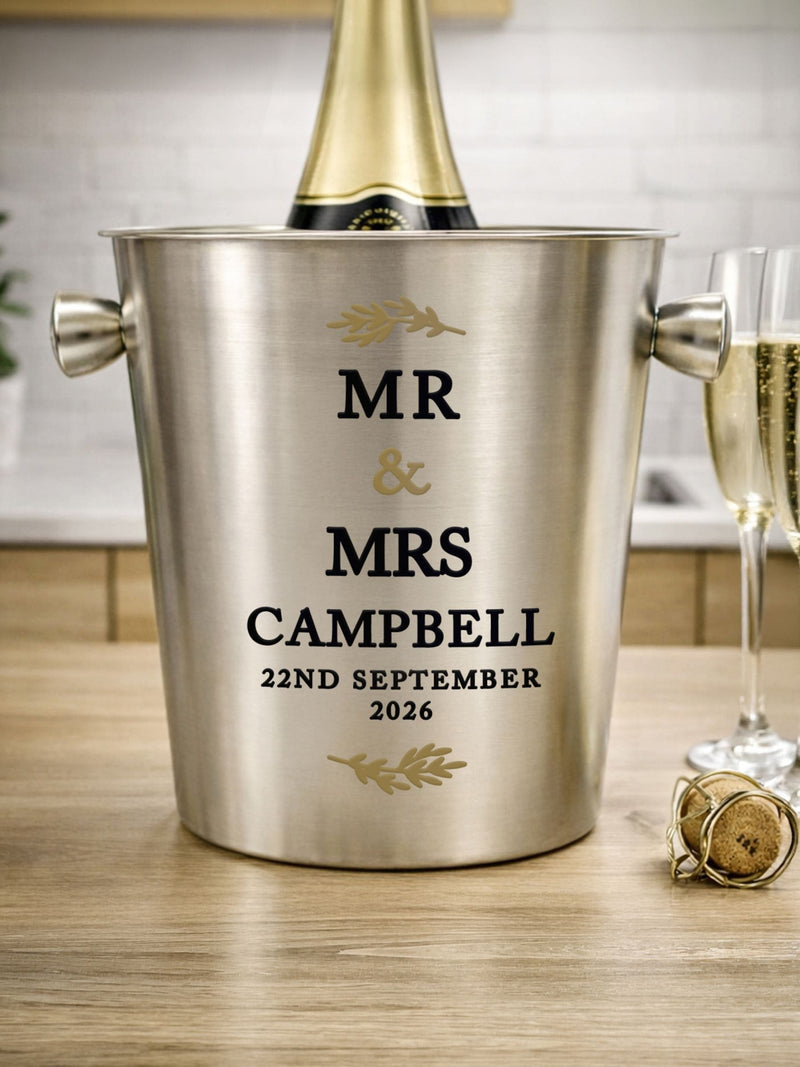 PMC stainless steel ice bucket personalised wedding 19cm - British product