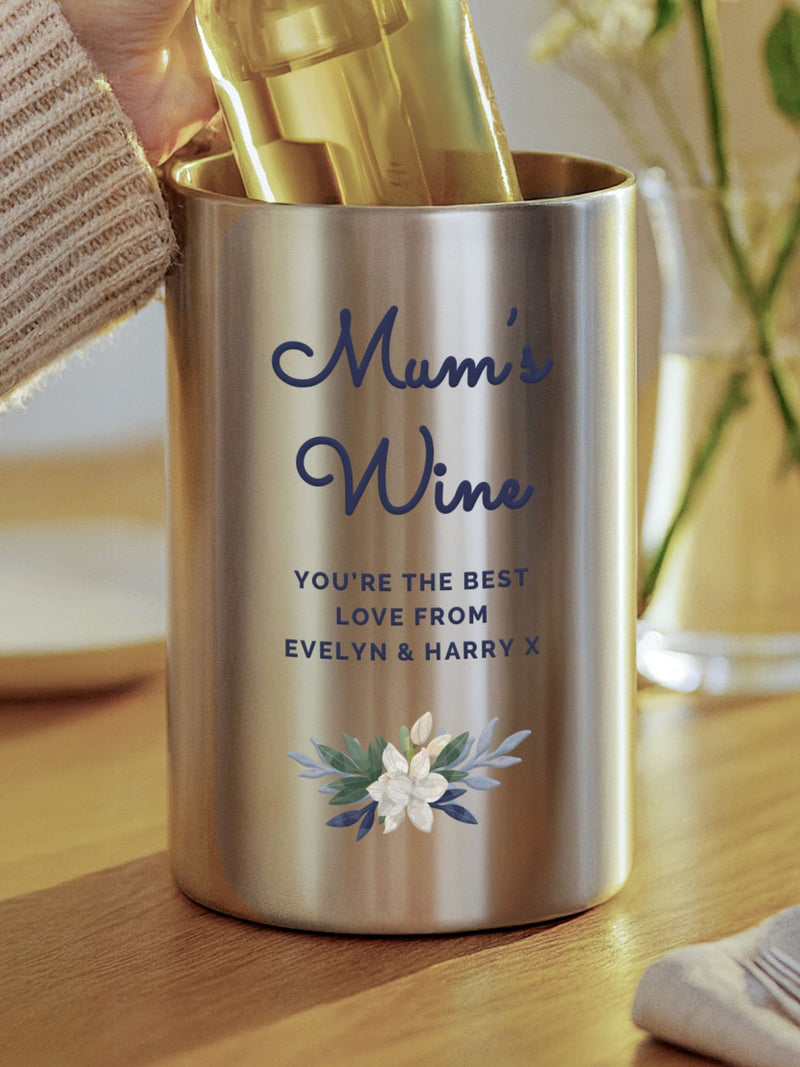 PMC floral wine cooler personalised gift set stainless steel - British product