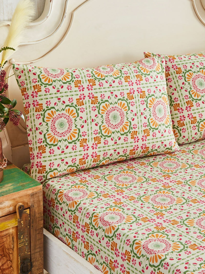 Joe Browns Pink Herons cotton bedding with tile print (British brand)