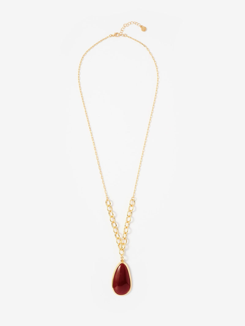 Mint Velvet gold tone pendant necklace red resin stone, UK version