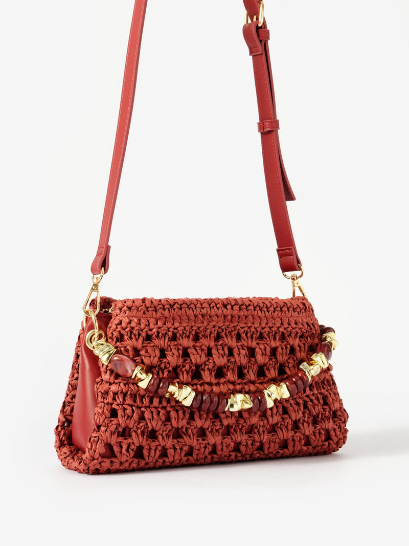 Mint Velvet Red Sara Paper Crochet Cross-Body Bag, UK version
