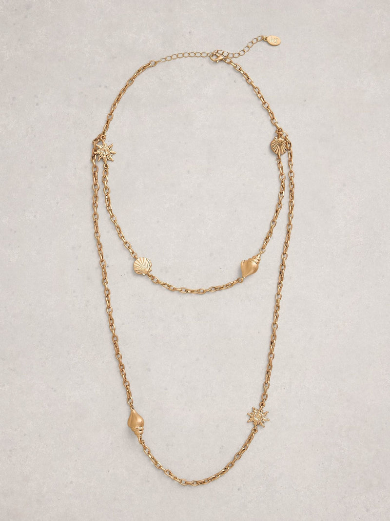 White Stuff gold tone necklace with shell charms, imported from the UK