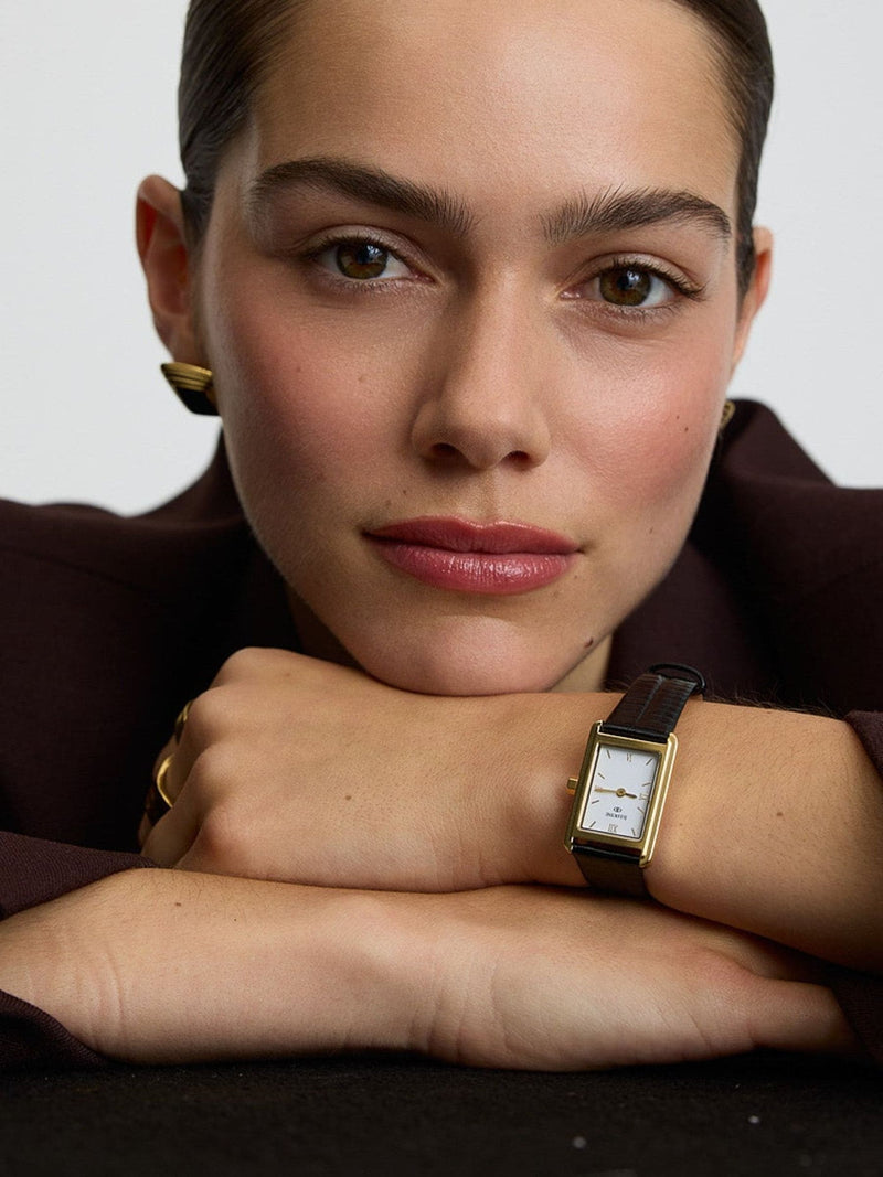 D.LOUISE gold tone leather rectangle watch, UK version
