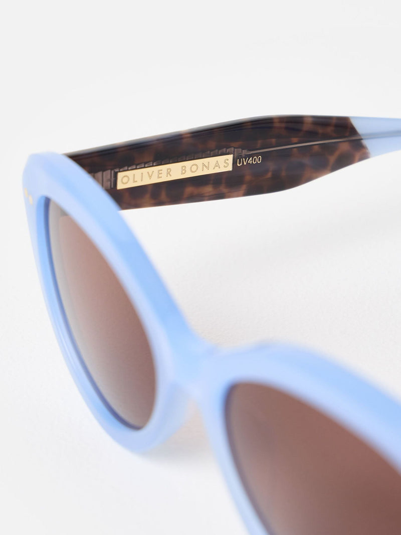 Oliver Bonas powder blue cat eye animal print sunglasses, UK version