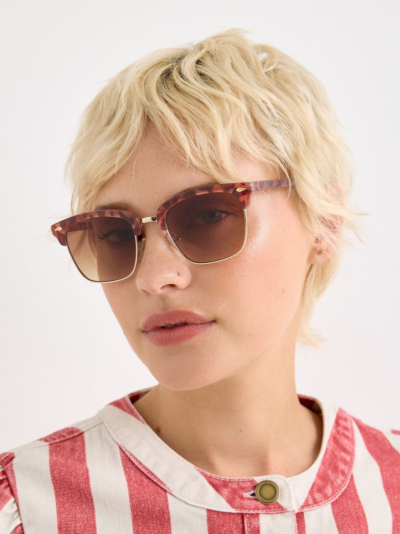 Oliver Bonas pink tort square browline sunglasses, imported from the UK