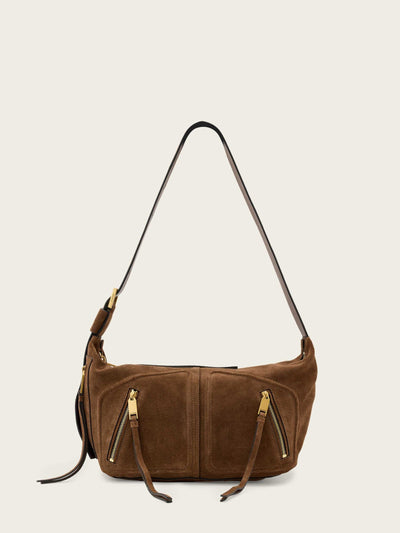 Next AllSaints Brown Jean Rey Suede Shoulder Bag- Buy online at McGrocer