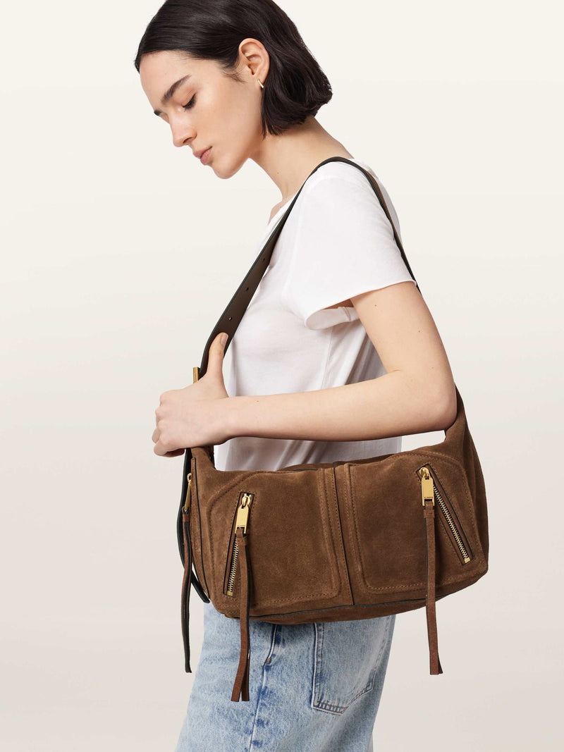 AllSaints Jean Rey suede shoulder bag brown (British brand)